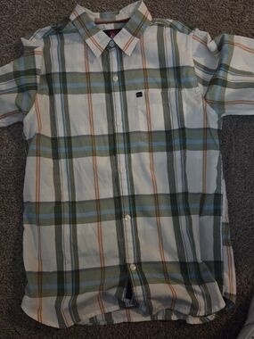 Quiksilver Men's Plaid Button-Down Shirt - Green, Blue, Orange, White